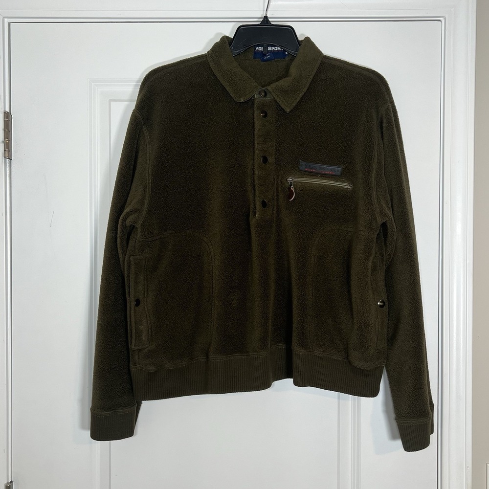 VTG 90s Polo Sport Ralph Lauren 1/4 Snap Fleece Pullover M Olive Army Green USA